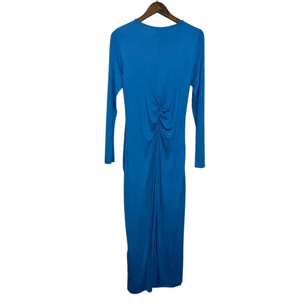 Reiss NWT Rosie Long Sleeve Ruched Midi Dress Blue Jersey Knit Women’s Size 10